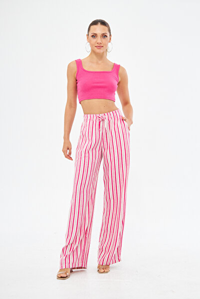 Si&Su Kadın çizgili dökümlü palazzo pantolon