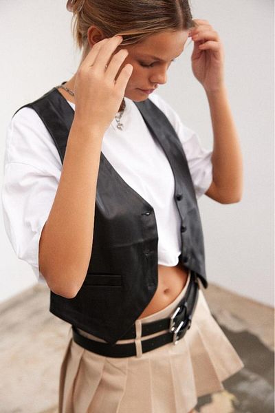 bases. Black Faux Leather Vest