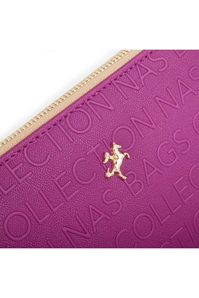 Nas Bag Women's Single Zipper Large Size Wallet Cherry Camel Embossed