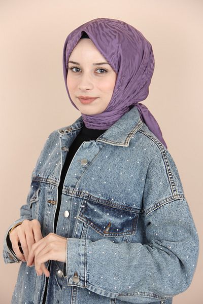 QUAJ Βαμβακερό κασκόλ Jacquard με μοτίβο ζέβρας σκούρο λιλά