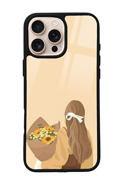 Spoyi iPhone 16 Pro Max Çiçekli Kız Tasarımlı Glossy Telefon Kılıfı