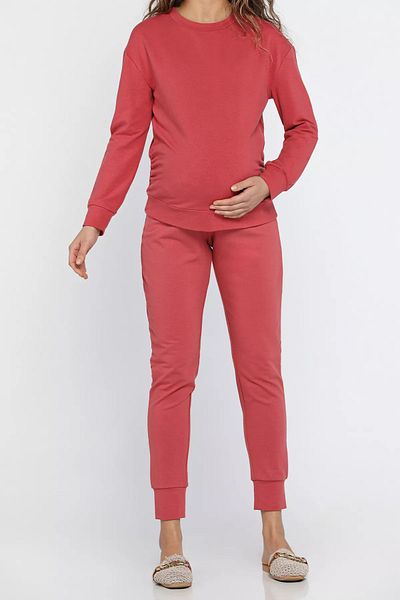 GÜLSELİ Pregnant Women's Sweat Tracksuit and Dried Rose Double Set