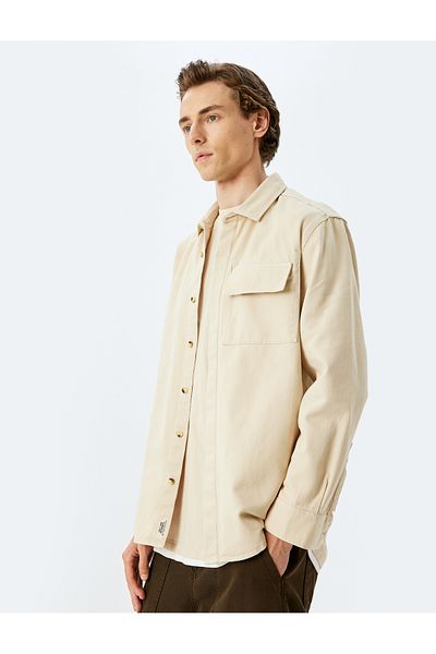 Koton Cotton Long Sleeve Shirt with Flap Pocket Detail