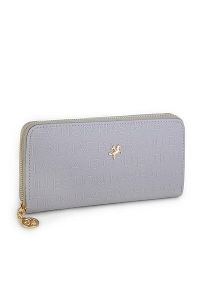 Nas Bag Women's Single Zipper Large Size Wallet Gray Camel Embossed
