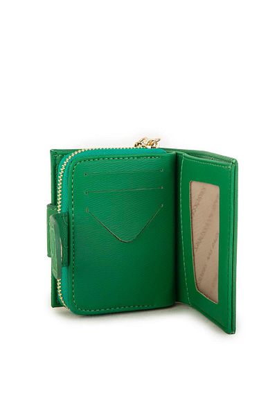 Nas Bag Women's Double Flap Mini Wallet Grass Green Embossed