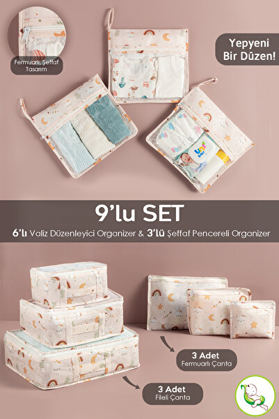 Meleni Baby 9'lu Bebek Valiz Düzenleyici Bavul İçi Organizer Set - Yeni Doğan Hastane Çıkış Çantası Organizeri