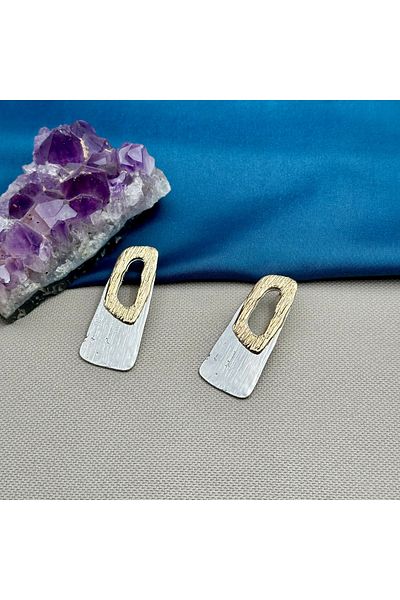 Opia Takı & Aksesuar Gold Silver Patterned Large Size Earrings
