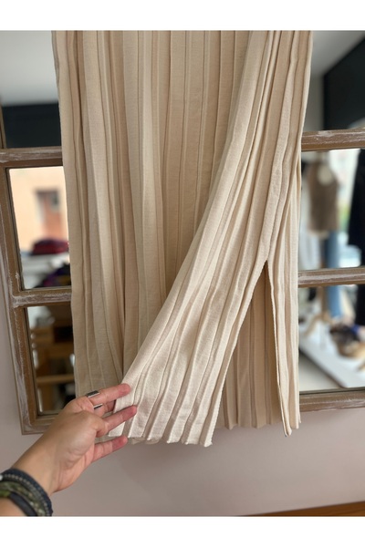 Flow Piliseli Triko Etek (KREM)