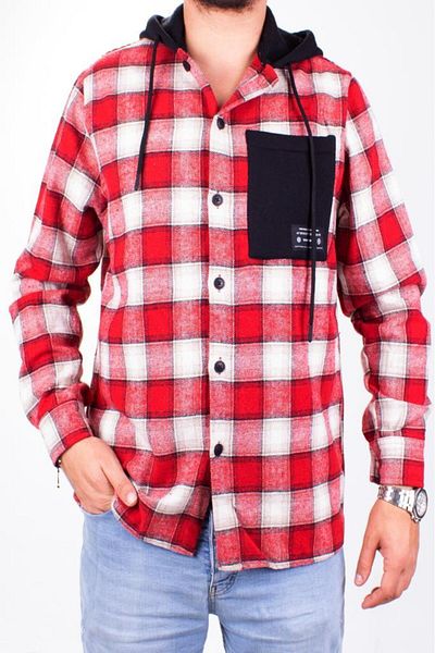 DAGOSTER Dmg23-193714 Червена ежедневна мъжка риза Lumberjack с качулка