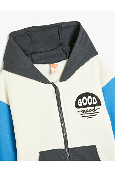 Koton Mikina s kapucí na zip s blokováním barev – klokaní kapsa, bavlněný rastr