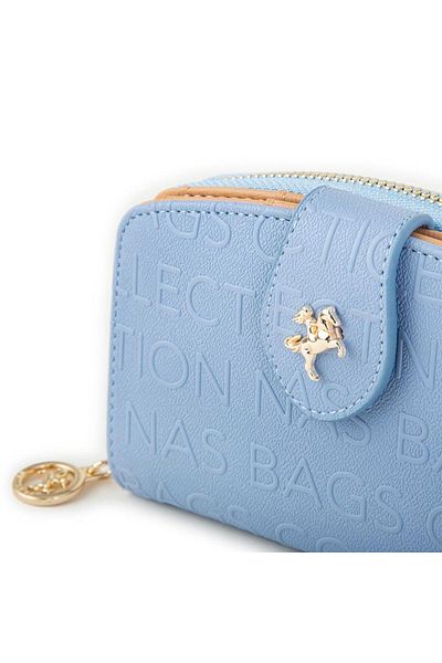 Nas Bag Portofel de damă cu compartimente multiple pentru carduri în relief Blue Camel