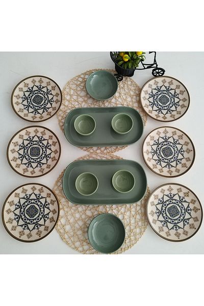 Keramika Green Breakfast Set for 6 People