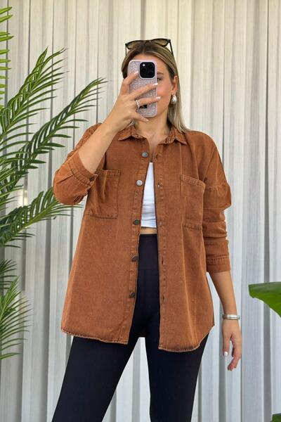 Kubos Moda Oversize Kahve Gabardin Gömlek Ceket