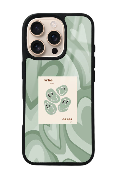 Spoyi iPhone 16 Pro Who Cares Glossy Phone Case with Green Design