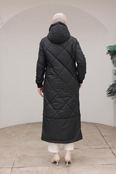 Armine TREND Boydan Fermuarlı Şişme Kapitone Desenli Mont Siyah 24KT710