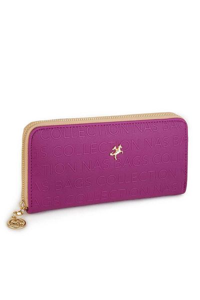 Nas Bag Women's Single Zipper Large Size Wallet Cherry Camel Embossed