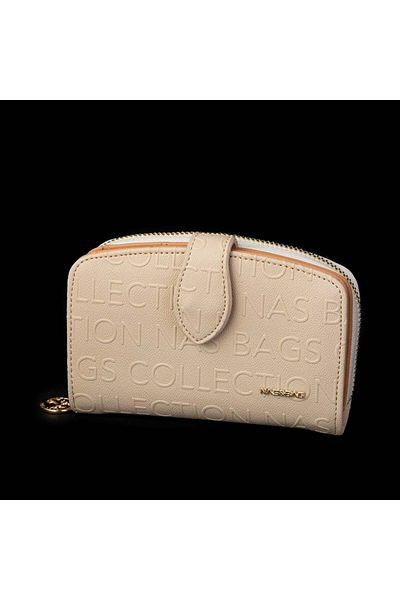 Nas Bag Women's Multi-Card Compartment Wallet Cream Camel Embossed