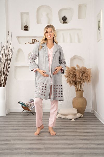 CT MODA Powder Lace Special Design - Winter Cotton Maternity and Maternity Dressing Pajamas Set