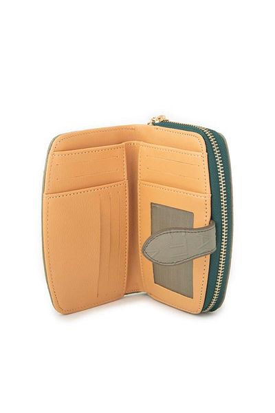Nas Bag Women's Wallet with Multiple Card Compartments Green Camel Embossed