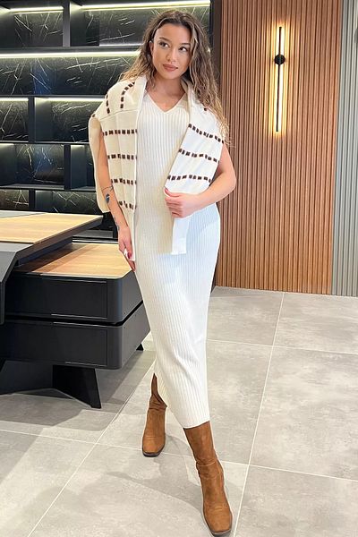 GÜLSELİ Cream Knitwear Sweater and Dress Set
