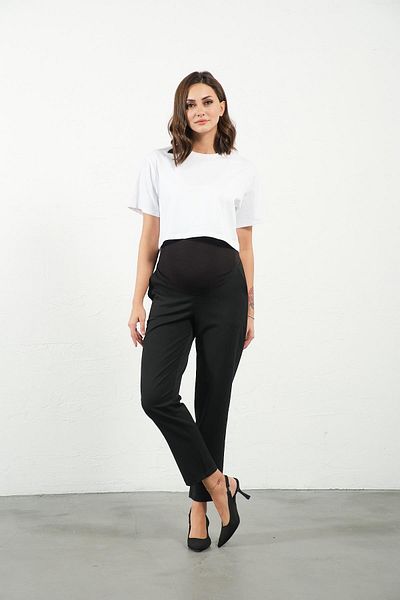 BUSA Flexible and Adjustable Winter Mom Fit Gabardine Pants - Maternity Black