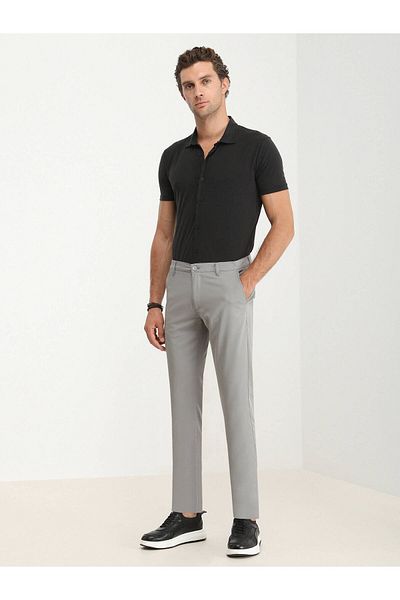 Kip Gray Woven Slim Fit Casual Trousers