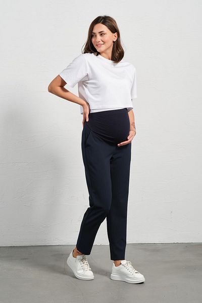BUSA Flexible and Adjustable Winter Mom Fit Gabardine Trousers - Navy