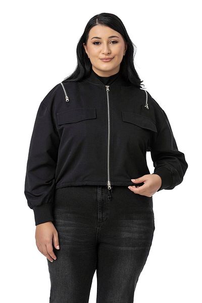 DISENTIS MODEST Μαύρο μπουφάν Bomber με λεπτομέρεια με ριμπ φερμουάρ στον γιακά και στο μανίκι