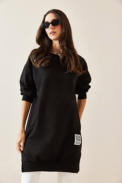 XHAN Siyah Bisiklet Yaka Sweatshirt 5KXK8-49015-02