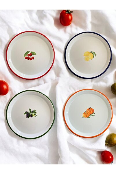 EMAYE TEZGAHI 4 adet Servis tabağı 24 CM, Meze Tabağı, Çeyizlik Emaye Pizza ,...