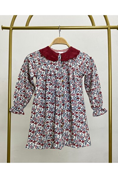 Ladin Store Yeni Sezon Kız Çocuk Bebe Yaka Çiçek Baskılı Elbise