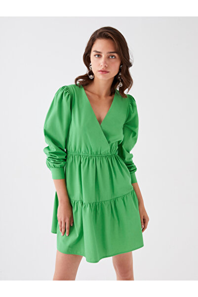 LC Waikiki Dámské popelínové šaty s dvojitým límcem a dlouhým rukávem