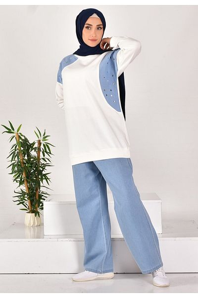 BYCOOLEST BUTİK Cyln593 Double Set with Double Thread Fabric Jeans Garnish