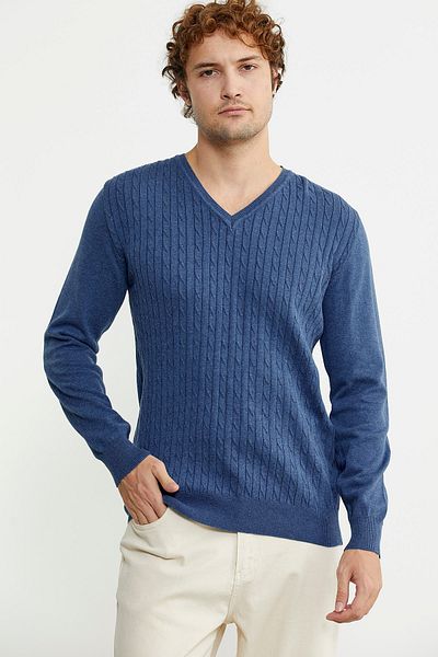 Sementa Suede Garnished Hair Braided Knitwear Sweater - Indigo