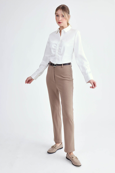Vitrin High Waist Belted Modal Trousers