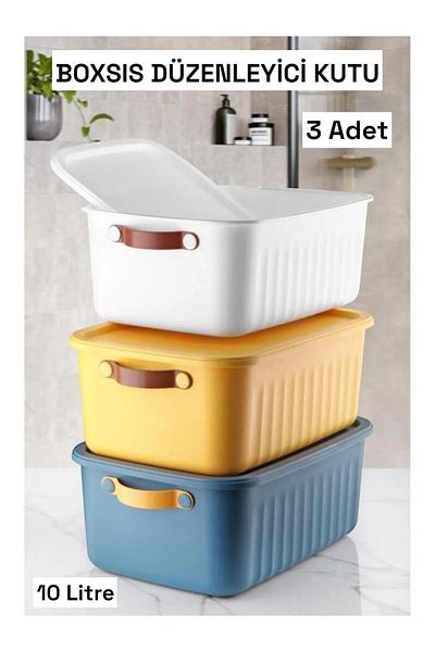 Bayev 3 Pieces 10 Lt Mix Organizer Box with Lid - Decorative In-Cabinet Organizer