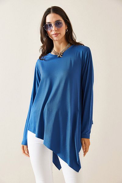 XHAN Blue Asymmetrical Viscose Blouse 5Kxk2-49029-12