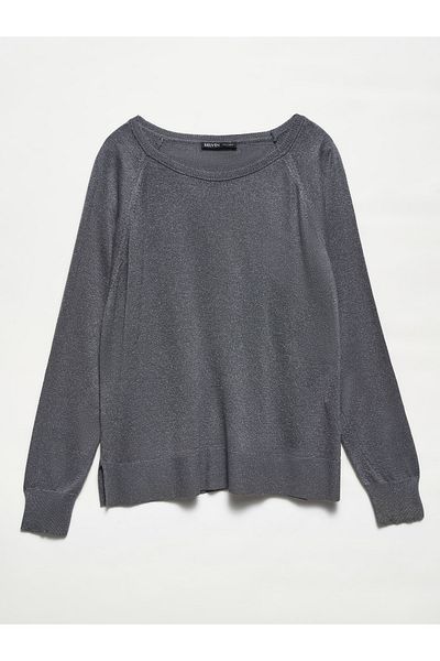 Dilvin Smoke Colored Basic Crew Neck Thin Knitwear Sweater