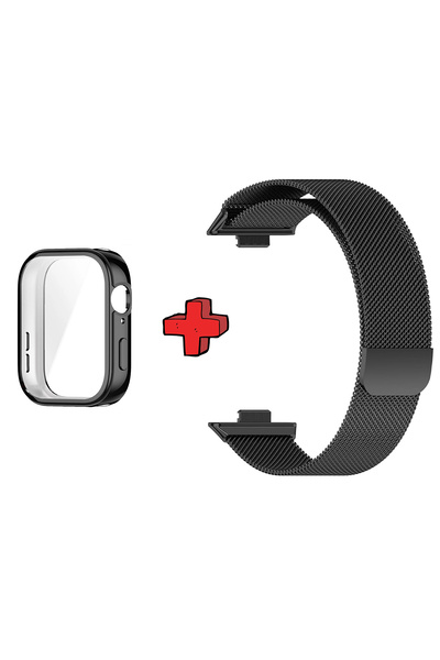 Huawei Watch Fit 3 ile Uyumlu Kasa Ekran Koruyucu ve Hasır Metal Kordon 2in1