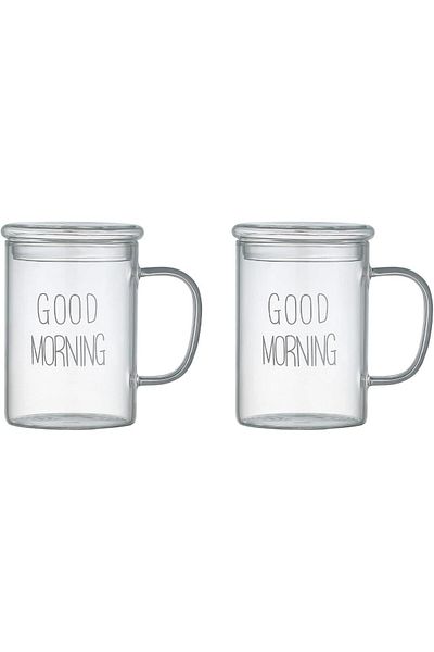 NEOFLAM 2PCS GLASS MUG WITH LID 450ML