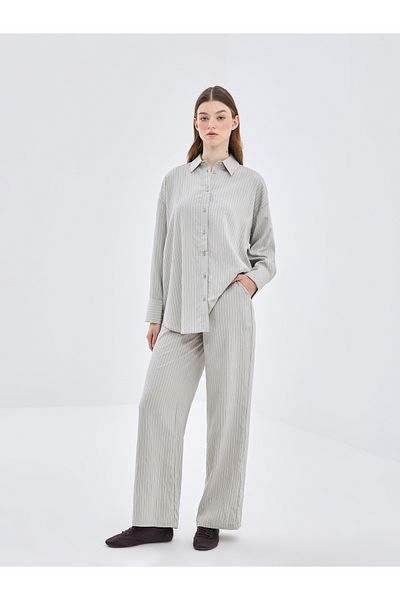 LC Waikiki Striped Wide Leg Women's Trousers with Elastic Waist