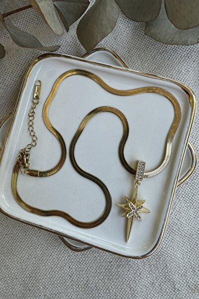 AURA ATELIER قلادة X North Star على سلسلة فولاذية إيطالية مقاس 45 سم