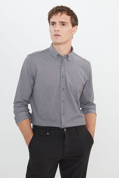ALTINYILDIZ CLASSICS Βαμβακερό πλεκτό Slim Fit Slim Fit γιακά με κουμπιά γαλάζιο πουκάμισο