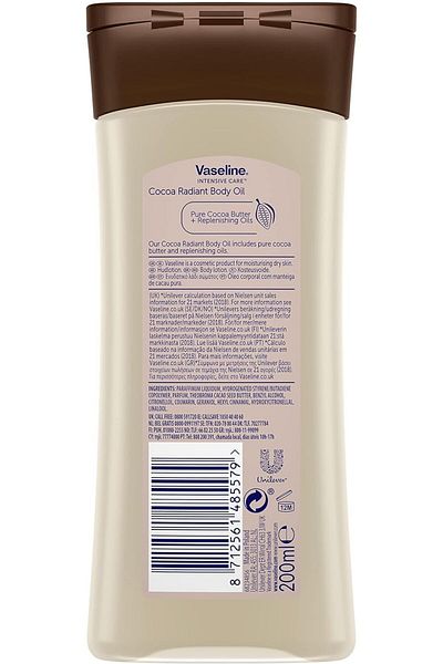 Vaseline 2Pcs Vaseline Essential Moisture Radiant Kakao-Körperöl mit reiner Kakaobutter, 200 ml