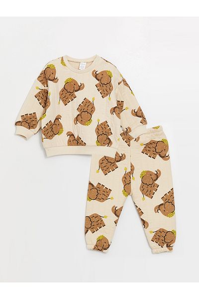 LC Waikiki Crew Neck Printed Sweatshirt and Sweatpants for Baby Boy - Set of 2