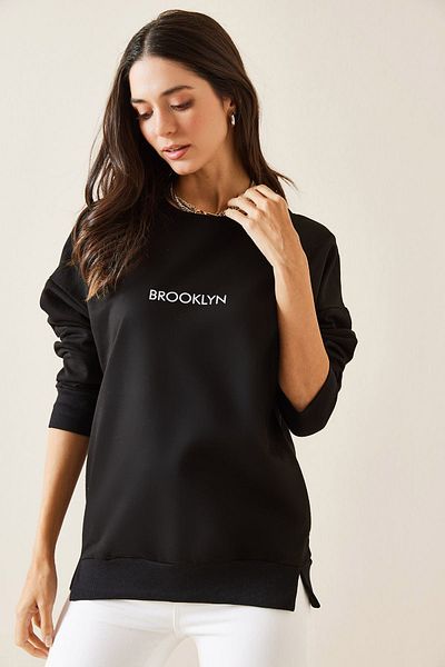 XHAN Black Brooklyn Printed Sweatshirt 5Kxk8-49027-02