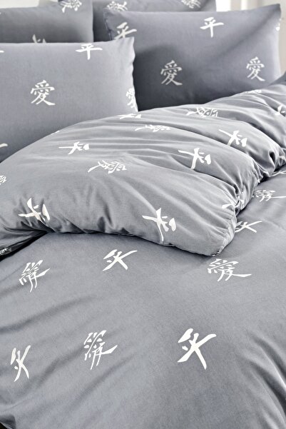 Tabu Home Ranforce Zen Peace Gray Double Duvet Cover Set
