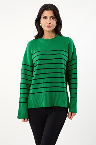 Spazio Gigliola Bisiklet Yaka Çizgili Triko YEŞİL