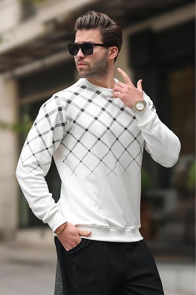 Madmext Ecru Patterned Crew Neck Knitwear Sweater 6019
