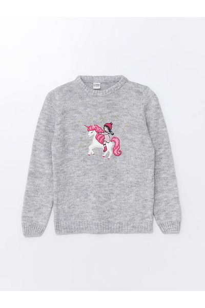 LC Waikiki Crew Neck Embroidered Long Sleeve Girl's Knitwear Sweater
